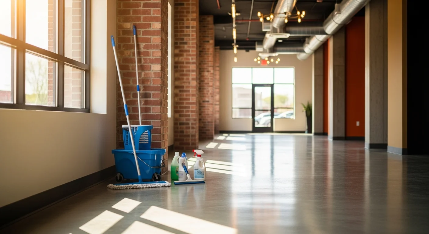 Commercial cleaning team working in an office space