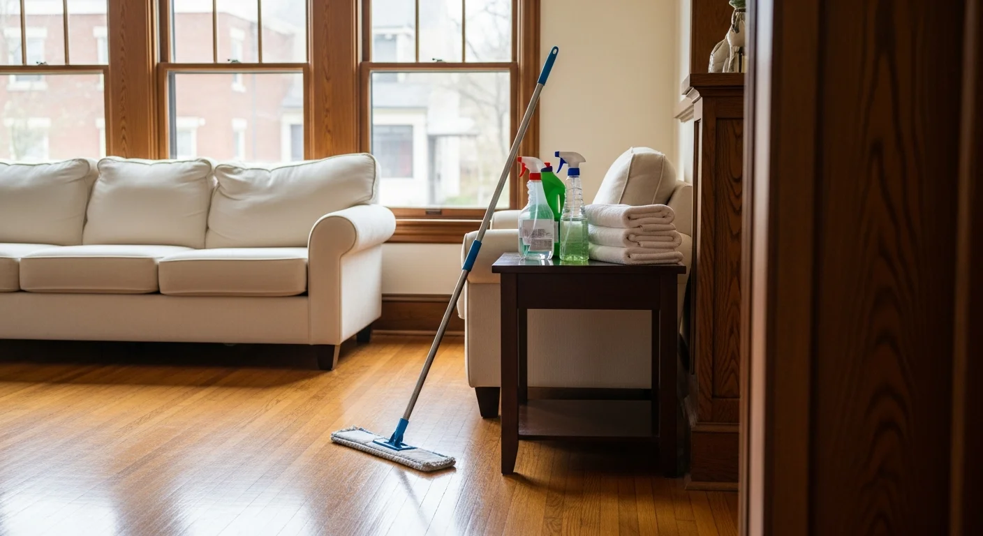 Professional house cleaner working in a residential home
