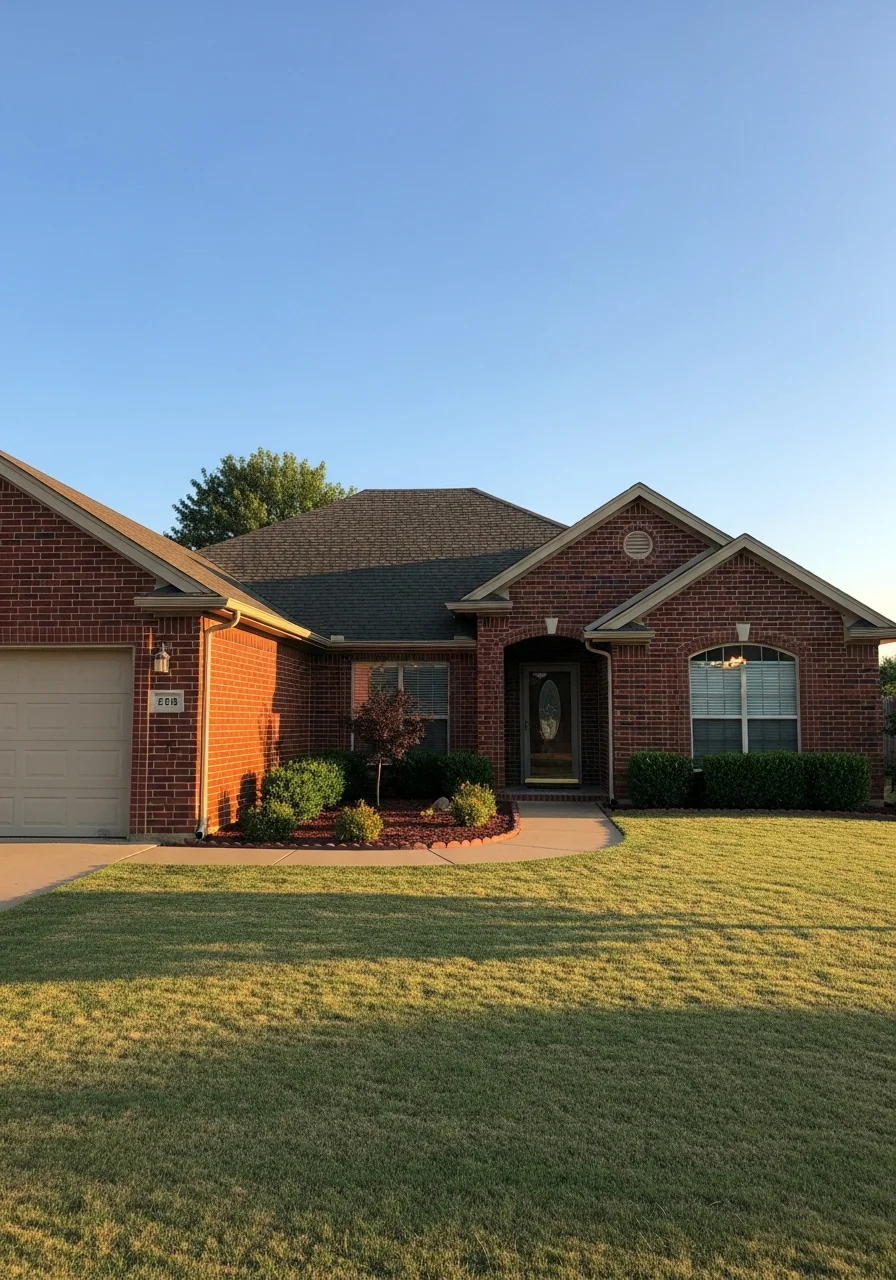 Bixby home exterior with landscaping and clear sky, showing typical neighborhood character.
