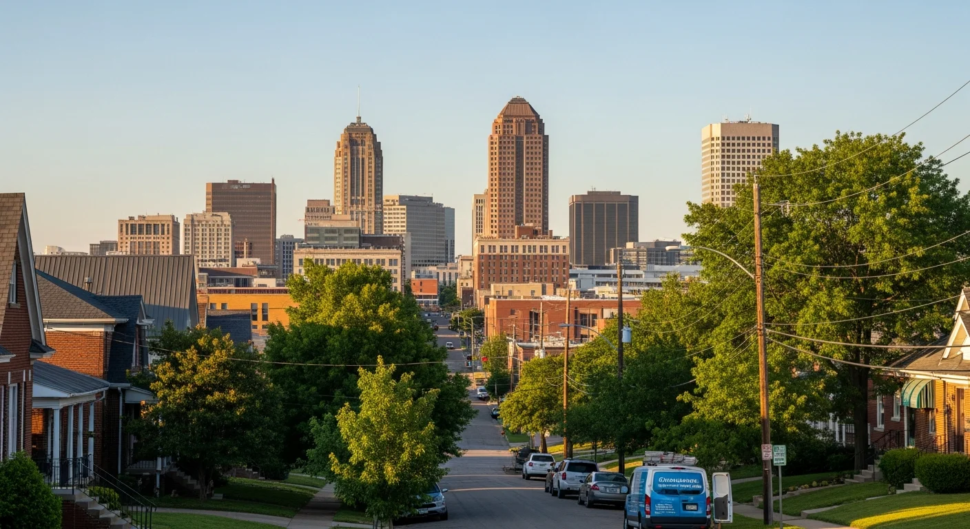 Tulsa skyline with downtown buildings and clear sky, representing the city's urban and suburban service areas.